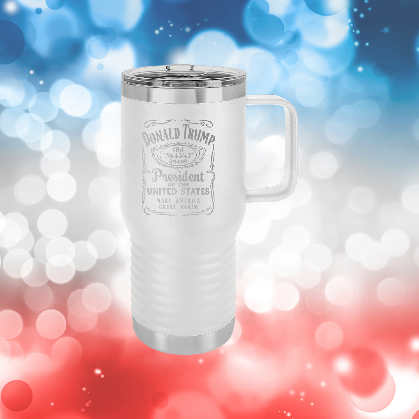 Trump 45/47 Whiskey 20oz Travel Tumbler with Handle