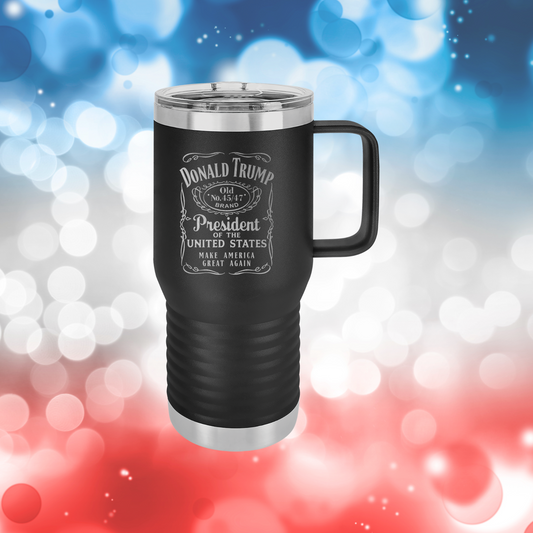 Trump 45/47 Whiskey 20oz Travel Tumbler with Handle