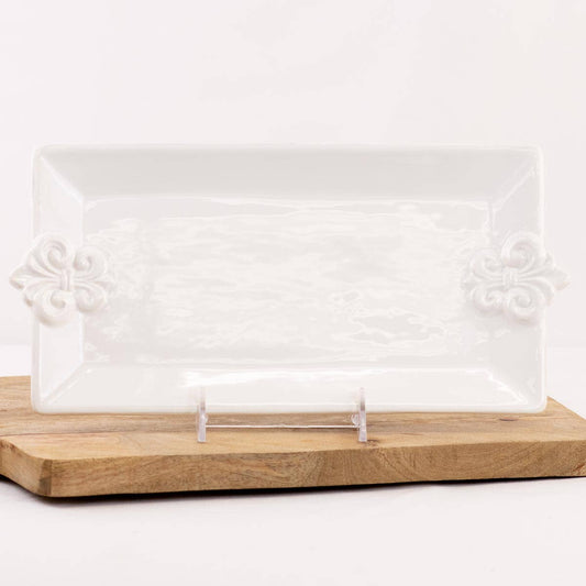 LaFleur Embossed Rectangle Platter   White   12x6.5