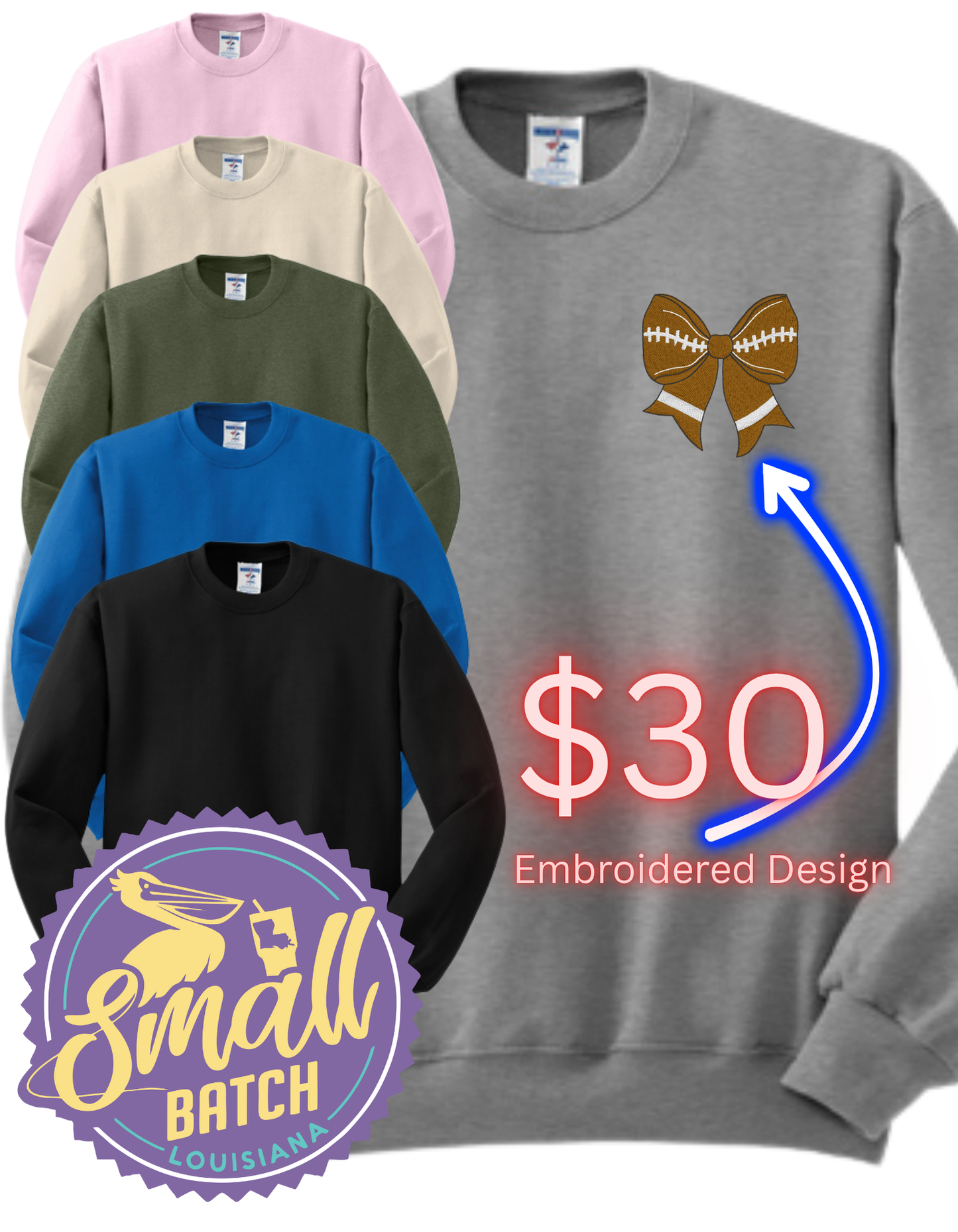 Embroidered Football Bow Fleece