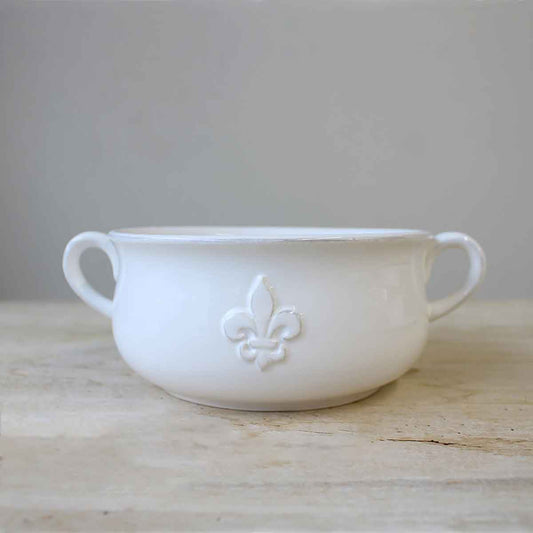 Louisiana Double Handle Bowl   White   7x2.75x5.5